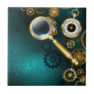 Lupe im Steampunk-Stil Fliese
