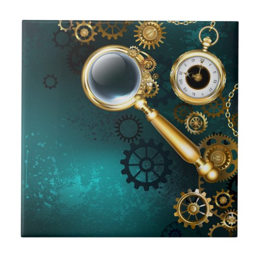 Lupe im Steampunk-Stil Fliese (Vorderseite)