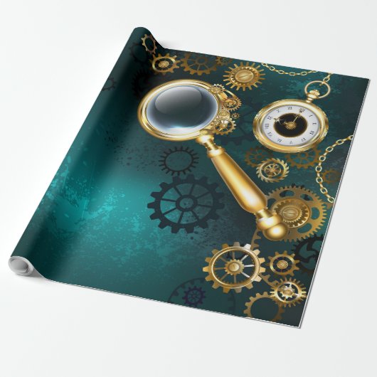Lupe im Steampunk-Stil Geschenkpapier (Ungerollt)