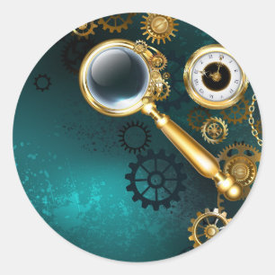 Lupe im Steampunk-Stil Runder Aufkleber