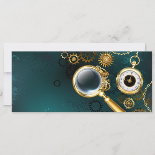 Lupe im Steampunk-Stil Save The Date (Vorderseite)