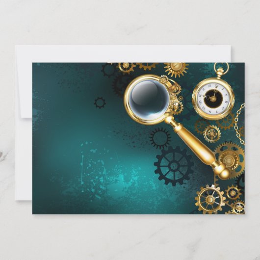Lupe im Steampunk-Stil Save The Date (Vorderseite)
