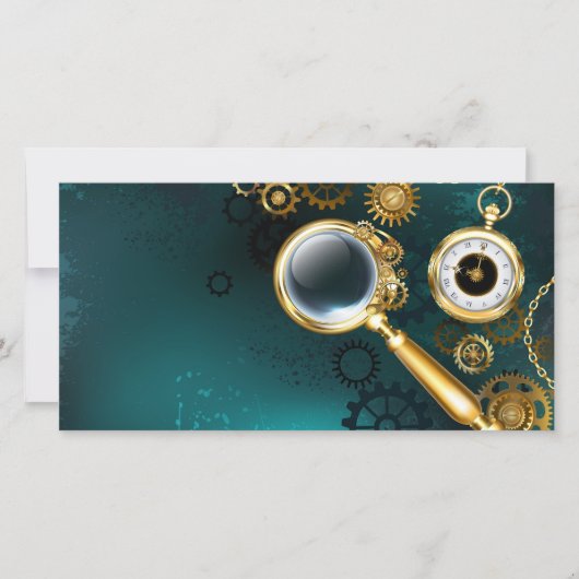 Lupe im Steampunk-Stil Save The Date (Vorderseite)