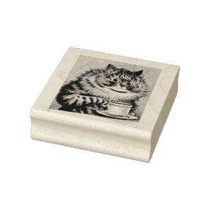 Lupe Wain Coffee Cat Art Gummi Briefmarke Gummistempel