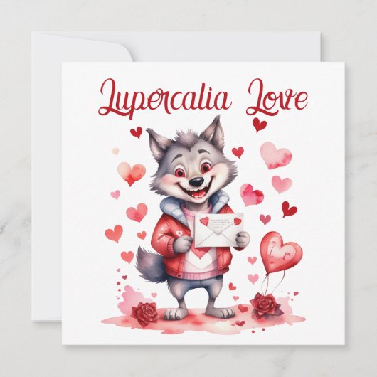 Lupercalia Love Sweet Wolf Hearts Valentine's Day Feiertagskarte (Vorderseite)