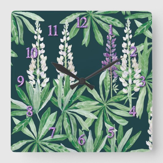 Lupin-Blume Quadratische Wanduhr (Vorderseite)