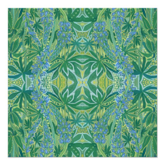 Lupine Blume Bohemisch Arabesque Muster Green Poster (Vorderseite)
