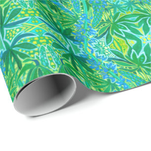 Lupine Blume Bohemisch Arabesque Muster Grüner Kri Geschenkpapier