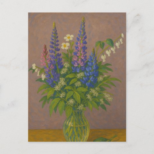 Lupine in Vase Postkarte (Vorderseite)