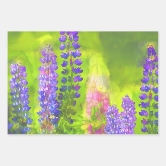 Lupine Malerei Original Wildblume Kunst Geschenkpapier Set (Vorderseite 3)