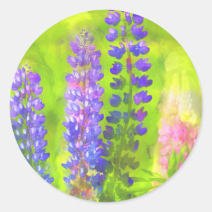 Lupine Painting - Originelle Blume Kunst Runder Aufkleber