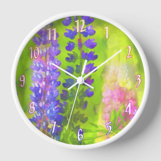 Lupine Painting - Originelle Blume Kunst Uhr (Vorderseite)