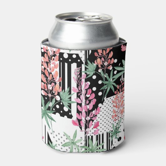 Lupinen auf schwarz-weißem Hintergrund Dosenkühler (Kanne Vorderseite)