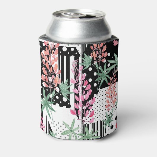 Lupinen auf schwarz-weißem Hintergrund Dosenkühler (Kanne Rückseite)