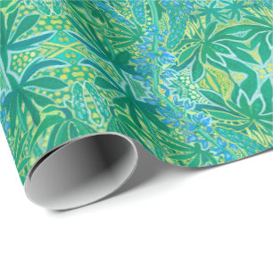Lupinenblumen Bohemian Arabeskenmuster Grün Geschenkpapier