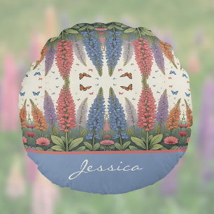 Lupinenblüten und Schmetterlinge Vintage Monogramm Rundes Kissen