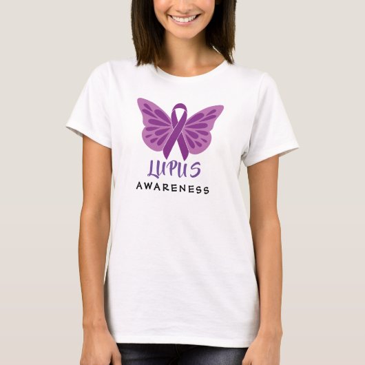 Lupus Awareness Lila Ribbon Butterfly T-Shirt (Vorderseite)