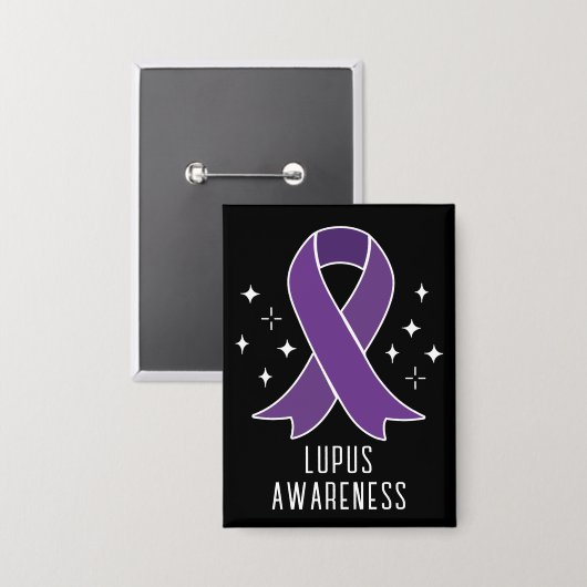 Lupus Awareness Lila Ribbon Personalisierter Text Button (Vorderseite/Rückseite)