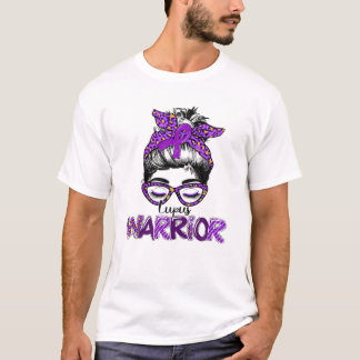 Lupus Awareness Warrior Messy Bun Womens Lila Ri T-Shirt