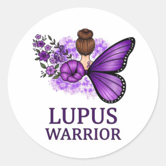 Lupus-Krieger-Schmetterlingsaufkleber | Lila Bewus Runder Aufkleber