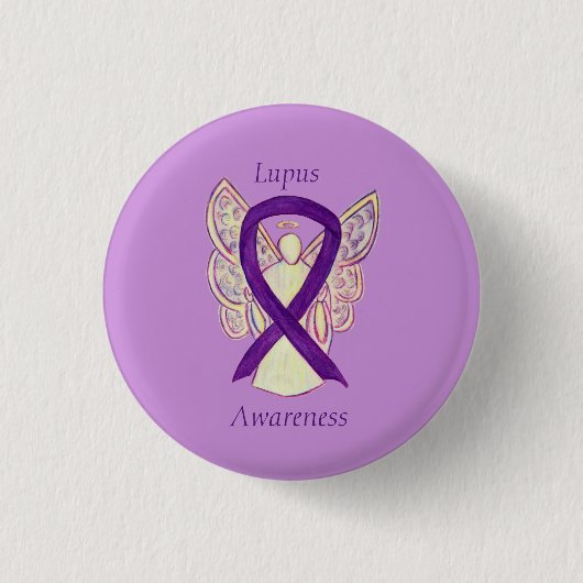 Lupus Lila Awareness Ribbon Engel Custom Art Butto Button (Vorderseite)