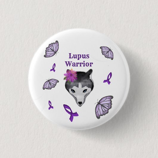 Lupus Warrior Wolf Lila Ribbon Butterfly Button (Vorderseite)