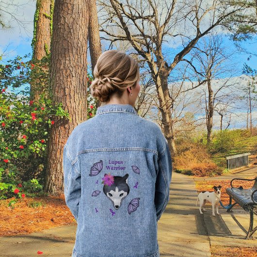 Lupus Warrior Wolf Lila Ribbon Butterfly Jeansjacke