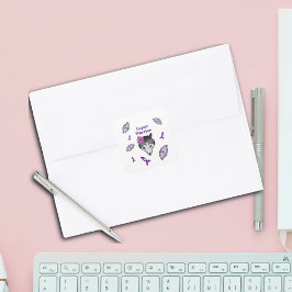 Lupus Warrior Wolf Lila Ribbon Butterfly Quadratischer Aufkleber