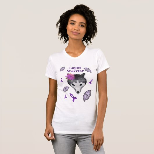 Lupus Warrior Wolf Lila Ribbon Butterfly T-Shirt (Vorne ganz)