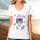 Lupus Warrior Wolf Lila Ribbon Butterfly T-Shirt
