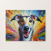 Lurcher Acryl-Kunst: Fawn Brindle Langhund Puzzle (Horizontal)