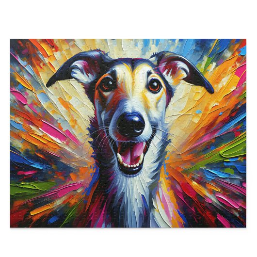 Lurcher Acryl-Kunst: Fawn Brindle Langhund Puzzle