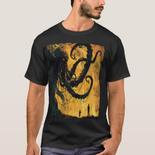 Lurking Kraken in dunklem Nebel nicken auf Mensche T-Shirt
