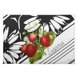 Luscious Erdbeeren auf Schwarz und Weiß Grafik C Stofftischset