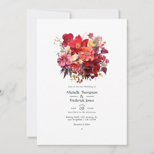 Luscious Hochzeit mit Roter Flora Einladung (Vorderseite)