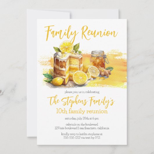 Luscious Lemon Cake Ginger Tea Family Wiedersehen Einladung (Vorderseite)