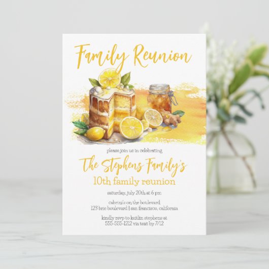 Luscious Lemon Cake Ginger Tea Family Wiedersehen Einladung (Stehend Vorderseite)