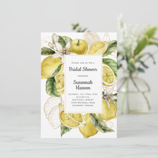 Luscious Lemons Brautparty Karte (Stehend Vorderseite)