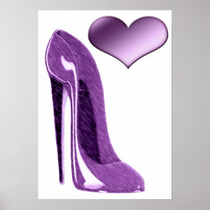 Luscious lila Stilett-Absatz-Schuh und Herz Poster