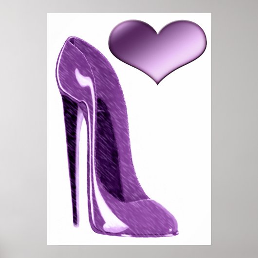 Luscious Lilac Stiletto High Heel Shoe and Heart Poster (Vorne)