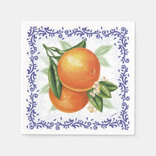Luscious Orange Toile Cocktail Napkins Serviette (Vorderseite)