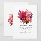 Luscious Red Floral Wedding Save The Date (Vorne/Hinten)