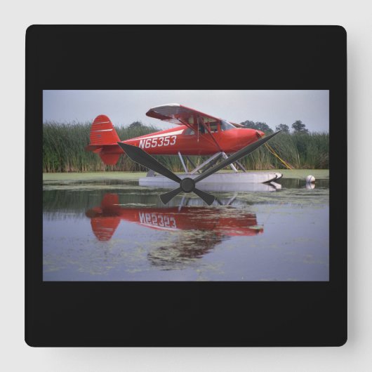 Luscombe, 8A, 1940, Oshkosh_Classic Aviation Quadratische Wanduhr (Vorderseite)