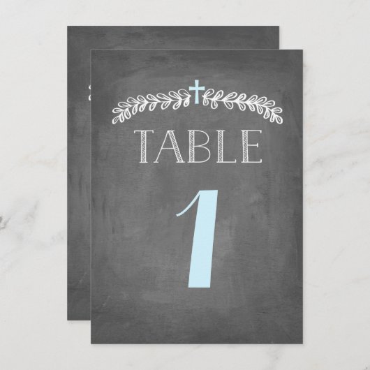 Lush Blätter Blue | Taufkarte Tischnummer (Vorne/Hinten)