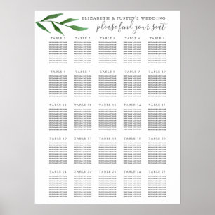 Lush Blätter Elegant 25 Tabelle Hochzeitstabelle Poster