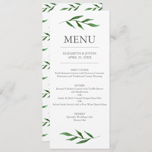 Lush Blätter Elegantes Hochzeitmenü Menükarte (Vorne/Hinten)