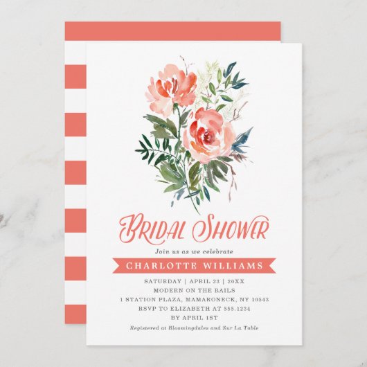 Lush Blooms Brautparty Einladung (Vorne/Hinten)