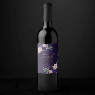 Lush Blossom Dunkle Lila und rosa Rosenfavoriten Weinetikett