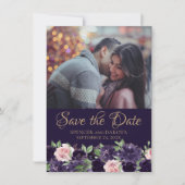 Lush Blossom | Dunkles Lila und rosa Rose 2 Foto Save The Date (Vorderseite)
