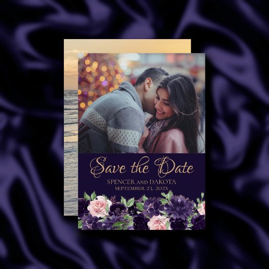 Lush Blossom | Dunkles Lila und rosa Rose 2 Foto Save The Date